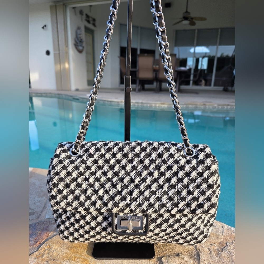 Karl Lagerfeld Tweed Houndstooth Shoulder/Crossbody Bag - Picture 9 of 14